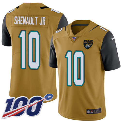 Men Nike Jacksonville Jaguars #10 Laviska Shenault Jr. Gold  Stitched NFL Limited Rush 100th Season Jersey